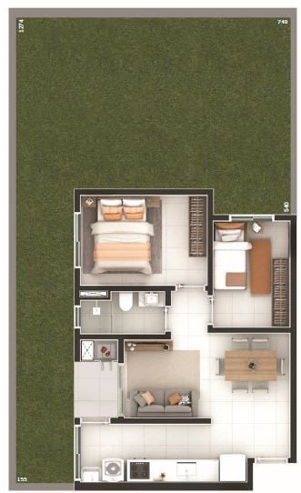 Planta 18  - 2 dorm 47 01m² - garden