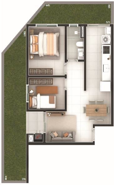 Planta 23 - 2 dorm 49 83m²