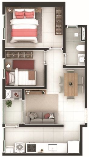 Planta 06 - 2 dorm 45 80m²