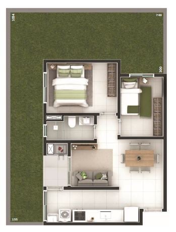 Planta 19  - 2 dorm 47 01m²