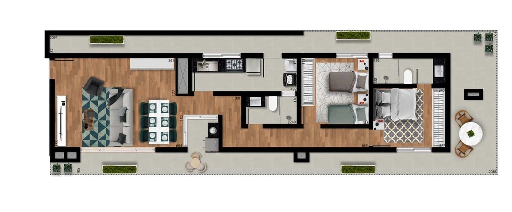 Planta 08 - 2 dorm 141m²