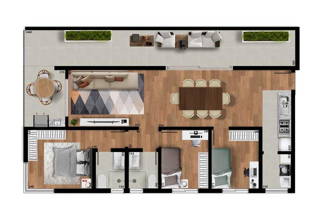 Planta 07 - 3 dorm 129m²