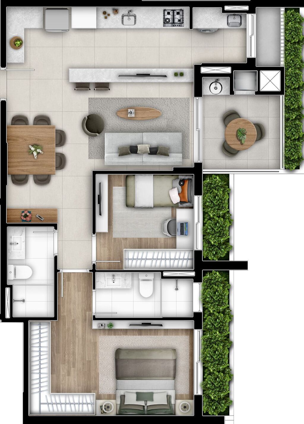 Planta 02 - 2 dorm 74,82m²