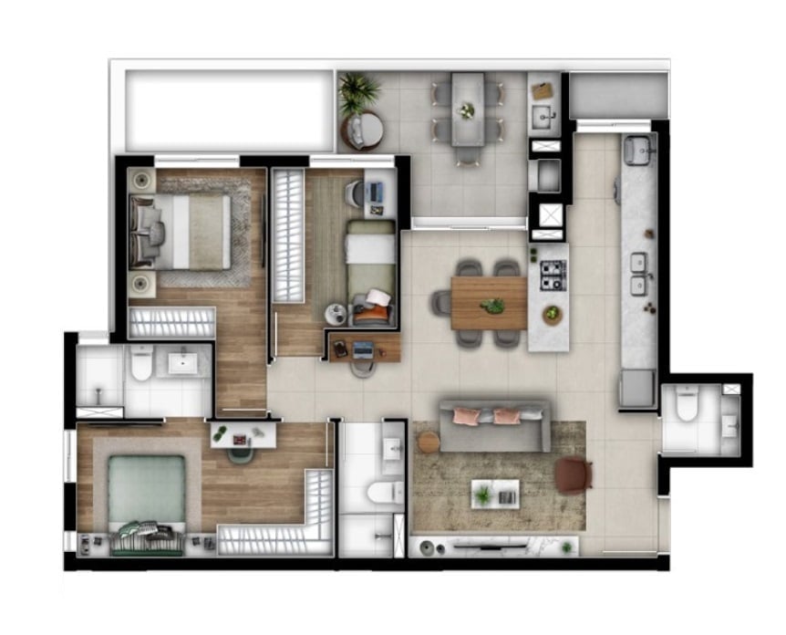 Planta 07 - 3 dorm 94m²