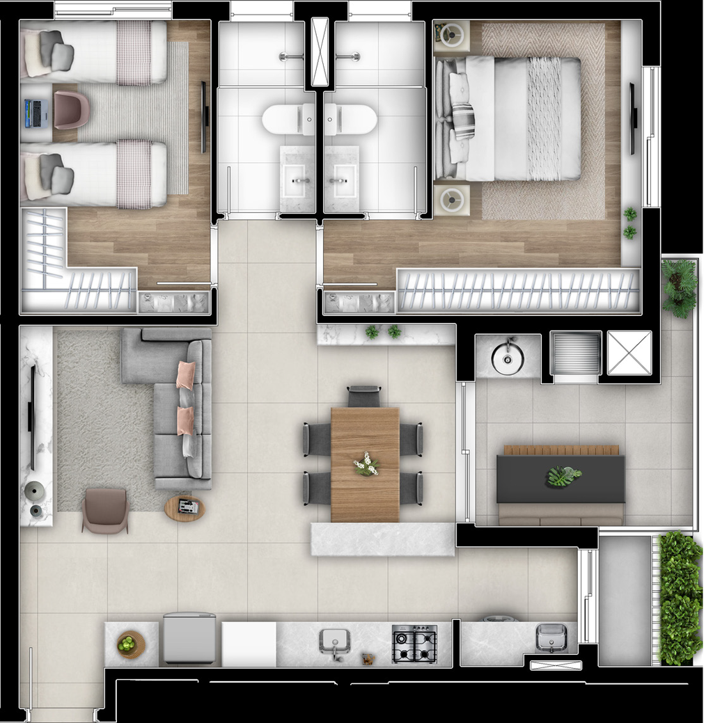 Planta 06 - 2 dorm 75,13m²