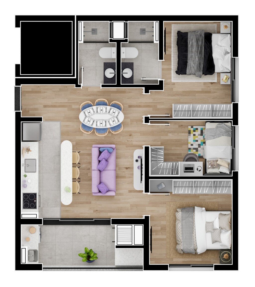 Planta 04 - 3 dorm 65 32m²