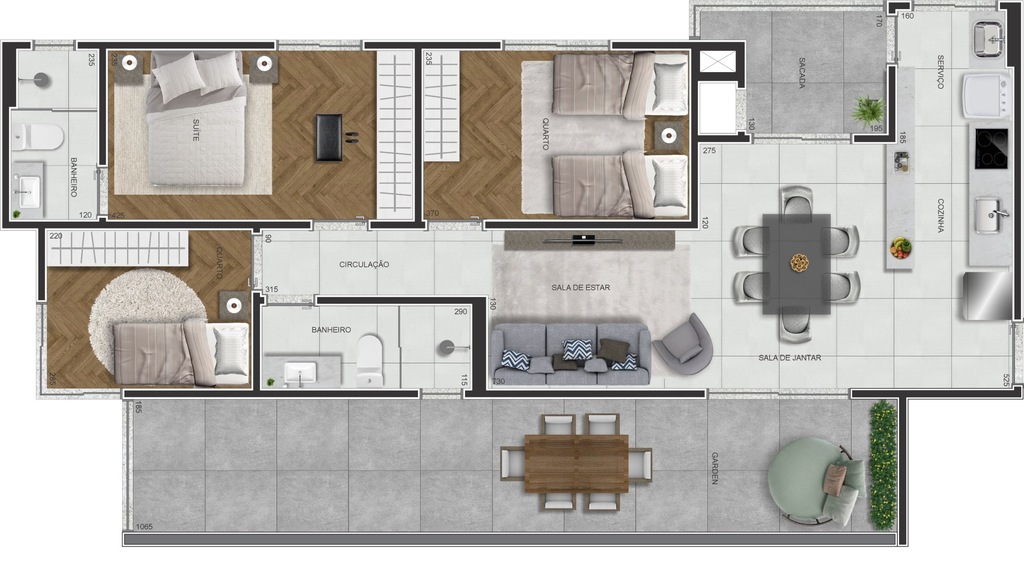 Planta 05 - 3 dorm 93,90m² - garden