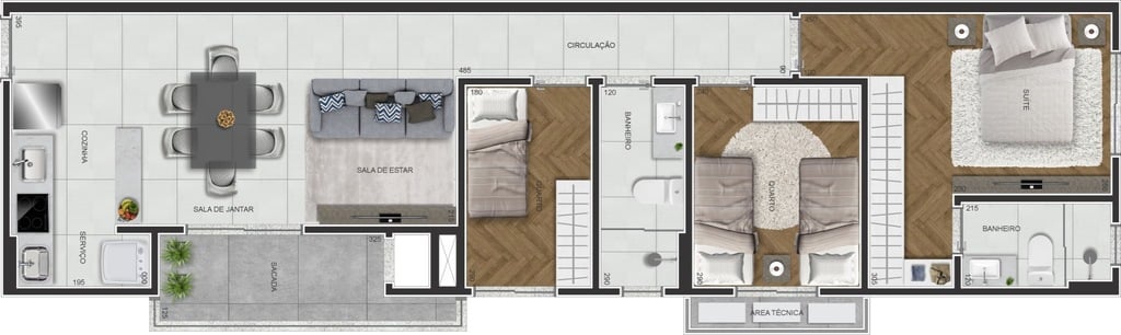 Planta 02 - 3 dorm 70,21m²