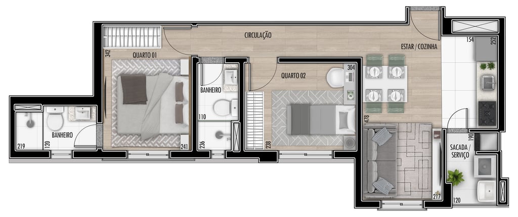 Planta 04 - 2 dorm 51,11m²