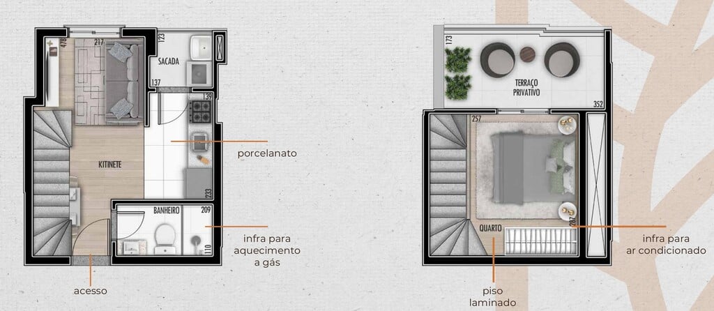 Planta 01 - 1 dorm 33,67m² - cobertura duplex