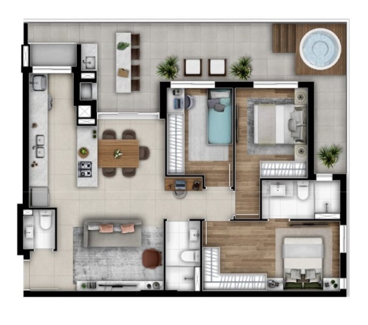 Planta 09 - 3 dorm 110m² - garden