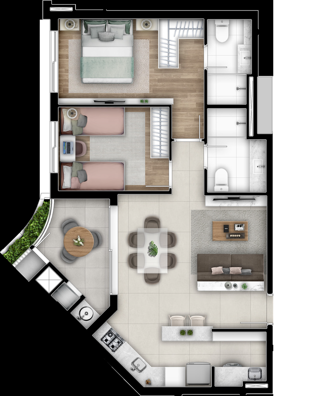 Planta 01 - 2 dorm 68,23m²