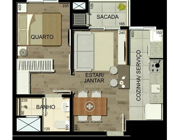 Planta 01 - 1 dorm 45,91m²