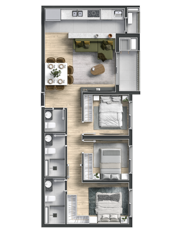 Planta 03 - 3 dorm 74,20m²