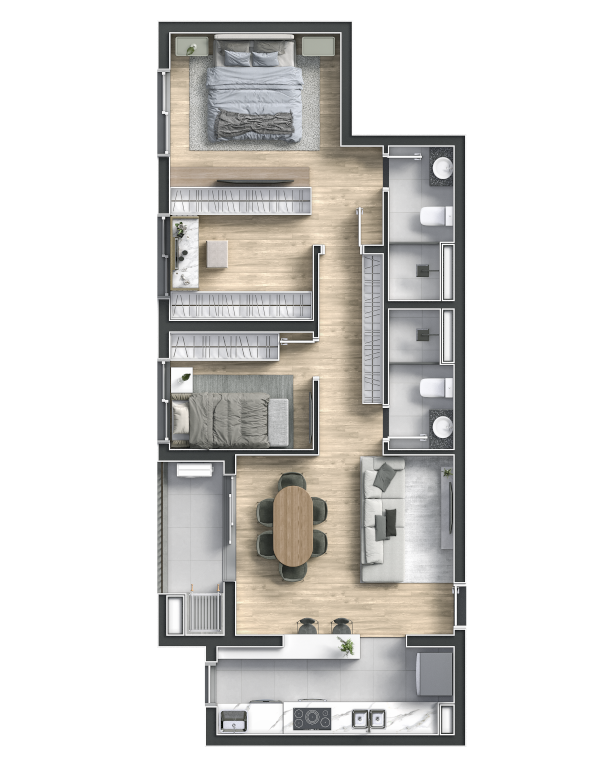 Planta 02 - 2 dorm 70,23m² - opção