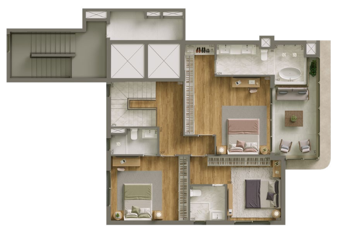 Planta 07 - 3 dorm 200,39m² - cobertura duplex - superior