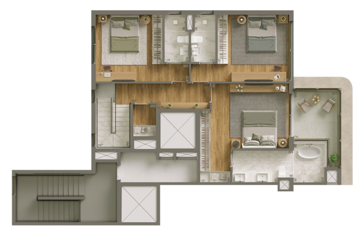 Planta 09 - 3 dorm 185,58m² - cobertura duplex - superior