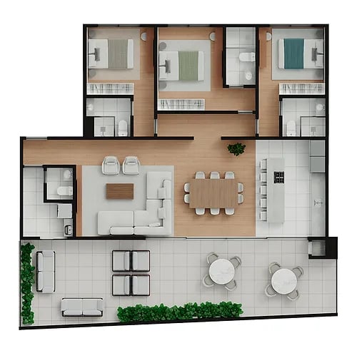 Planta 03 - 3 dorm 165,63m² - garden