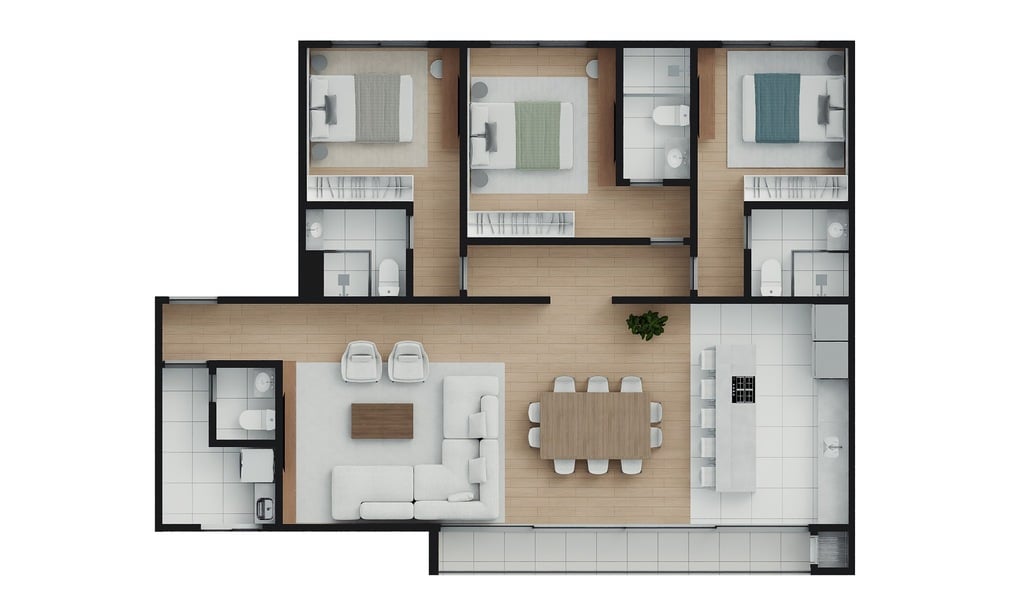 Planta 01 - 3 dorm 122,97m²