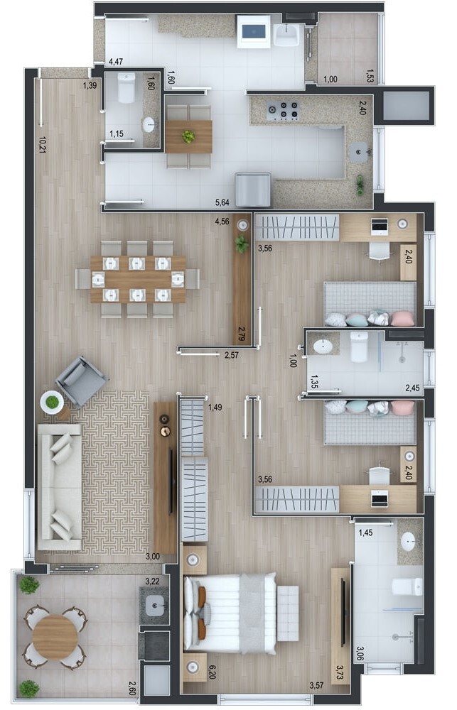 Planta 01 - 3 dorm 119m²