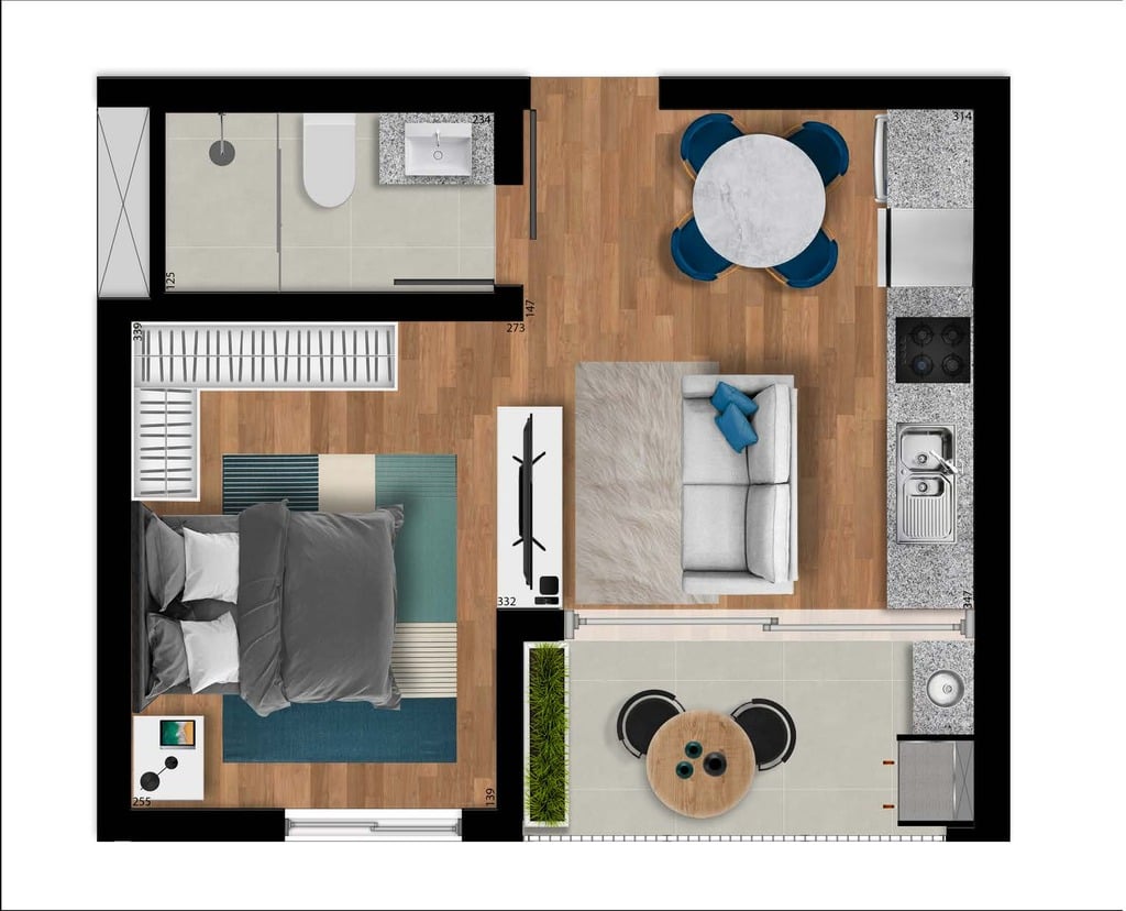 Planta 03 - 1 dorm 30m² - studio