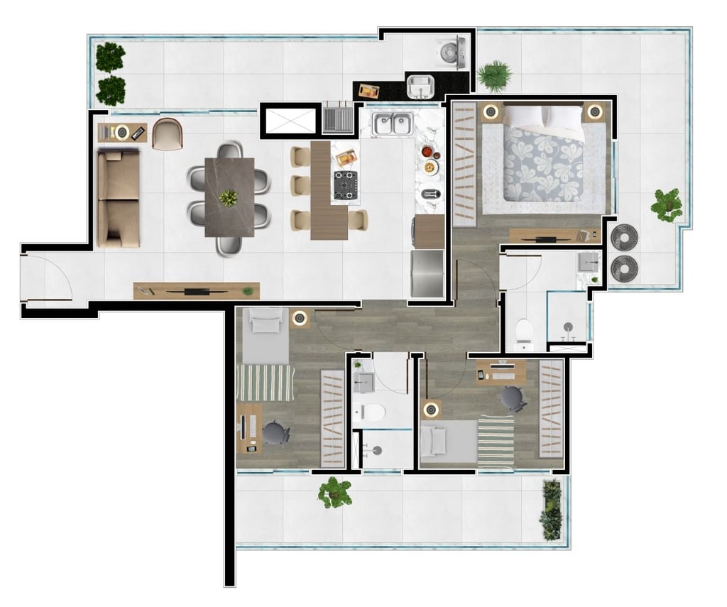 Planta 01 - 3 dorm 99,20m²