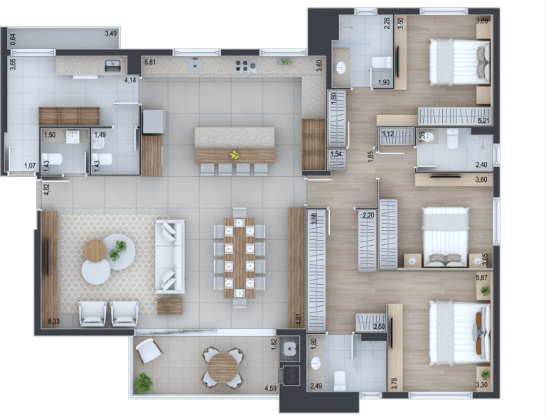 Planta 04 - 3 dorm 171m²