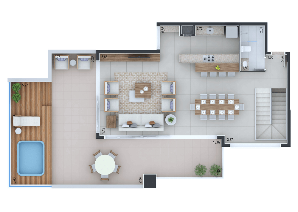 Planta 07 - 3 dorm 226,92m² - cobertura duplex - superior