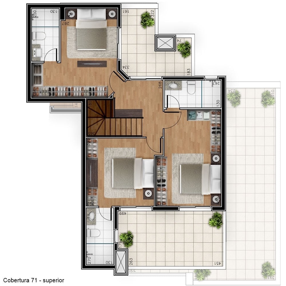 Planta 09 - 3 dorm 180m² - cobertura duplex - superior