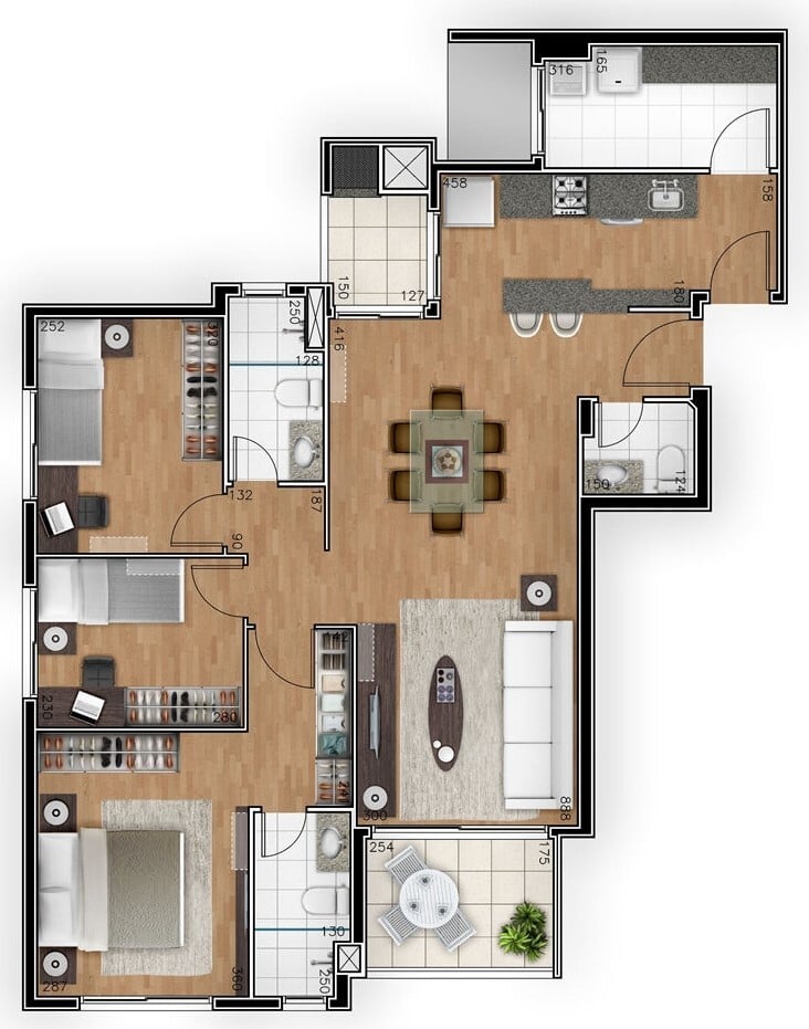 Planta 03 - 3 dorm 96m²