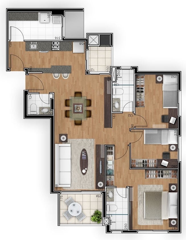 Planta 05 - 3 dorm 98m²