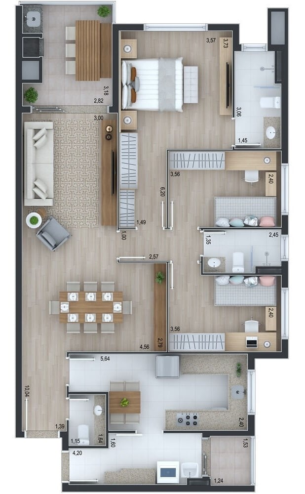 Planta 02 - 3 dorm 119m²