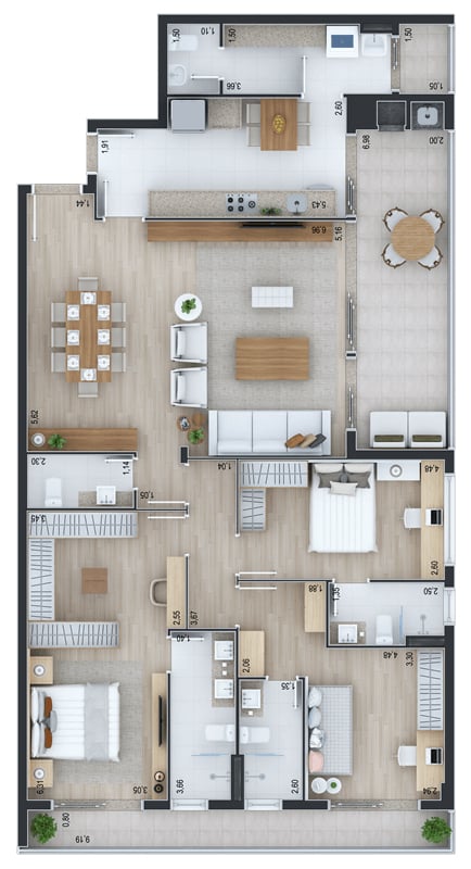 Planta 01 - 3 dorm 143 07m²