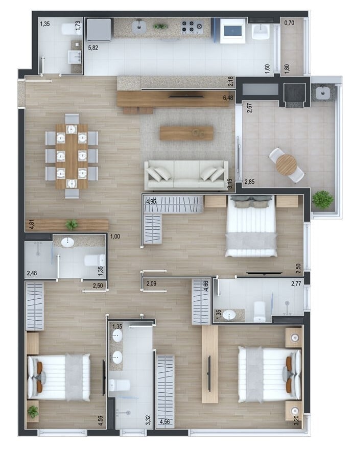 Planta 01 - 3 dorm 112 54m²