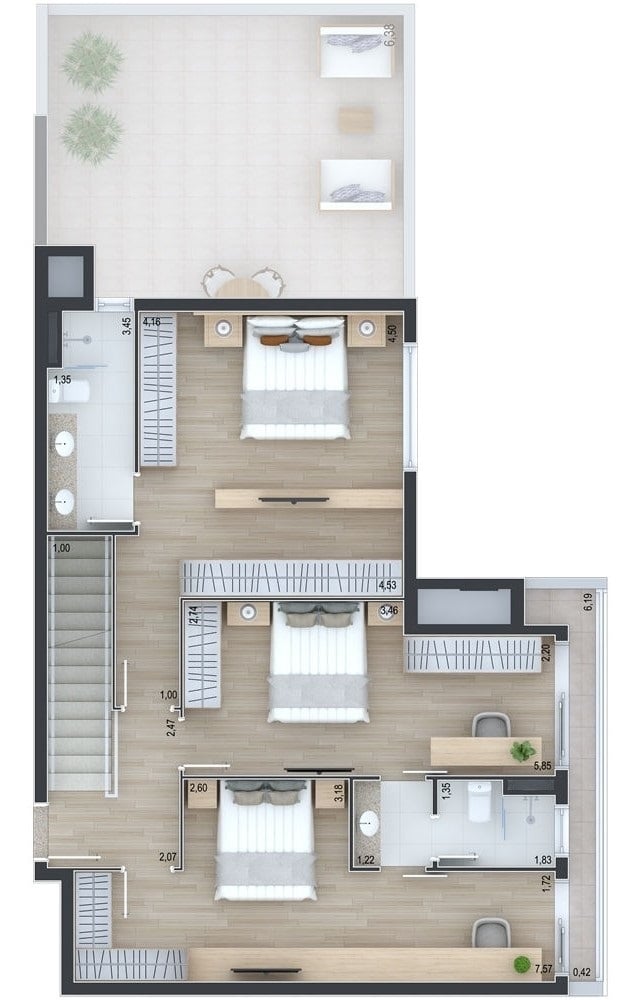 Planta 12 - 3 dorm 150 26m² - cobertura duplex - superior