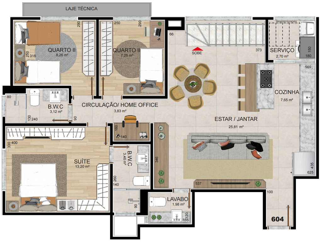 Planta 09 - 4 dorm 179,61m² - cobertura duplex - inferior