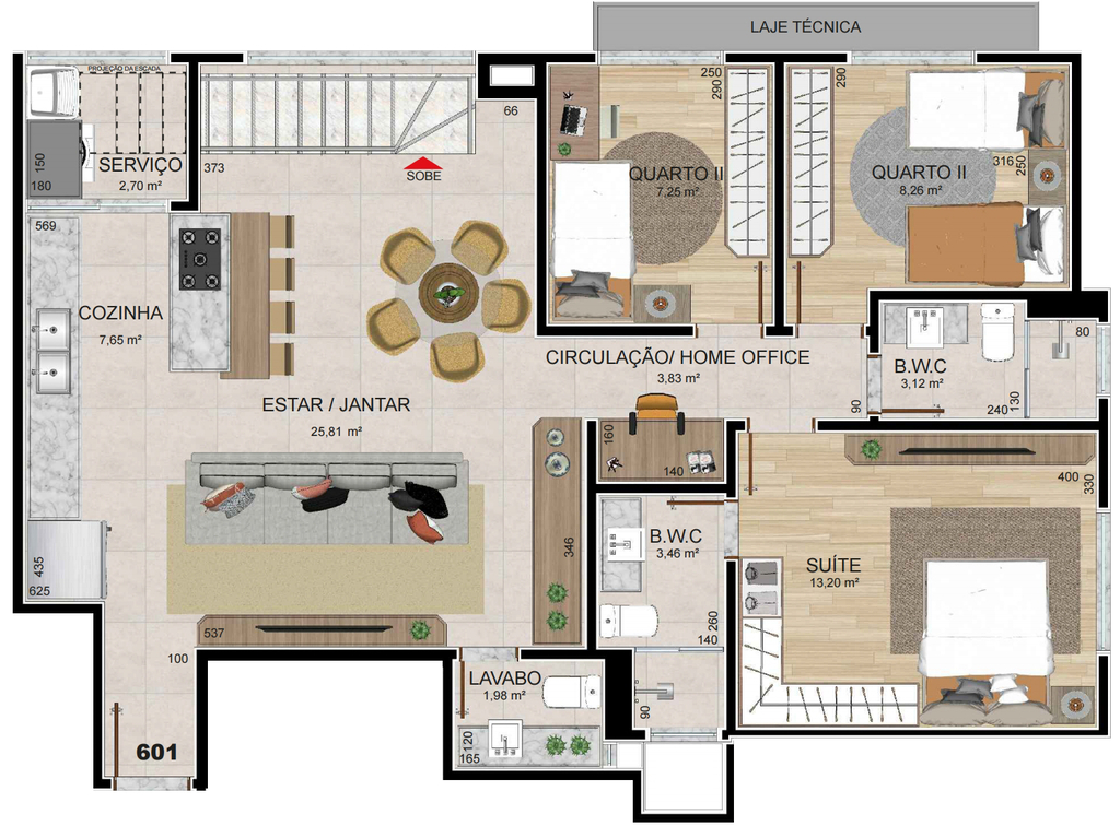 Planta 07 - 4 dorm 179,61m² - cobertura duplex - inferior