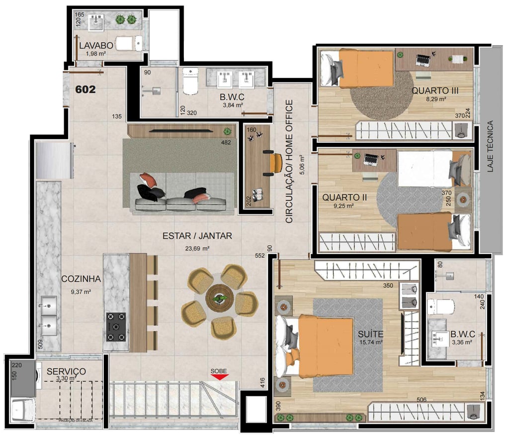 Planta 11 - 4 dorm 207,71m² - cobertura duplex - inferior