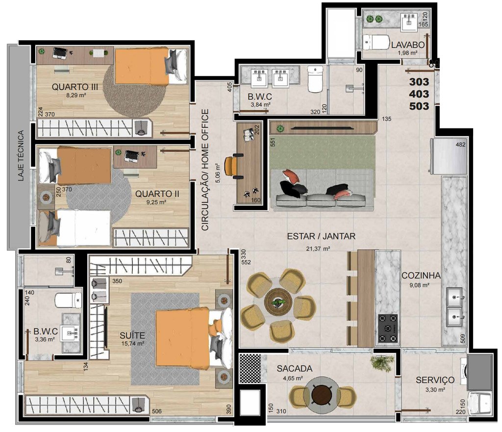 Planta 04 - 3 dorm 99,80m²