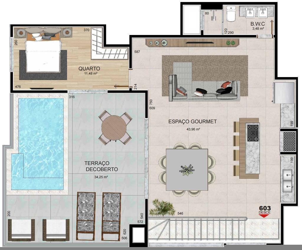 Planta 14 - 4 dorm 207,71m² - cobertura duplex - superior