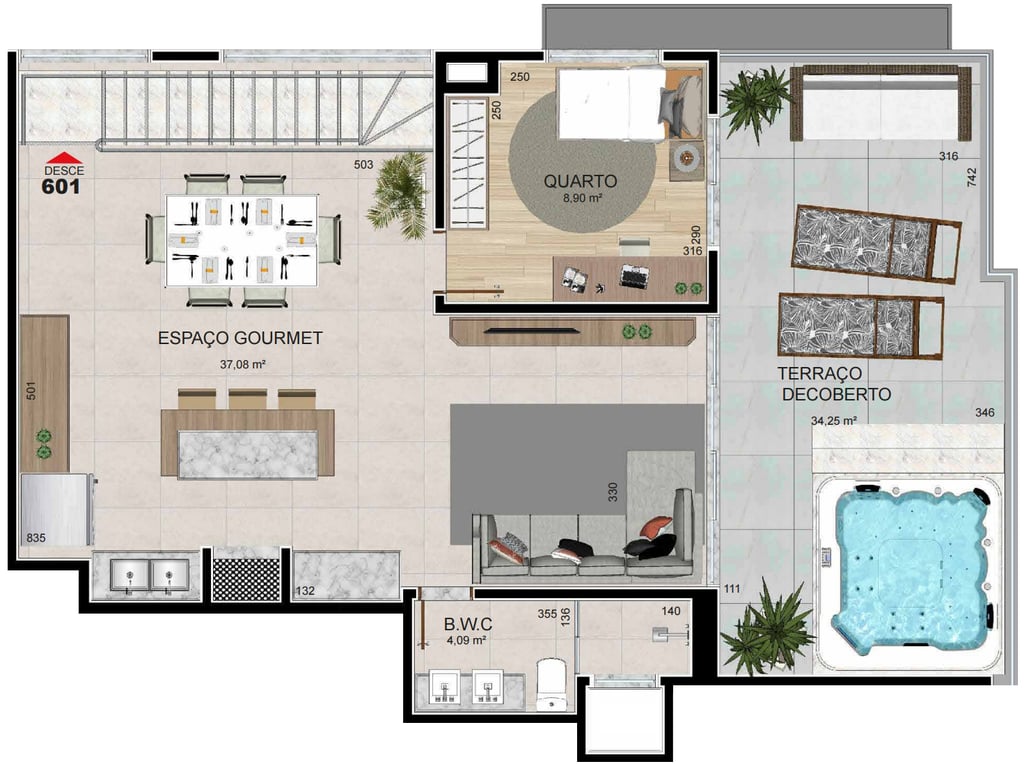 Planta 08 - 4 dorm 179,61m² - cobertura duplex - superior