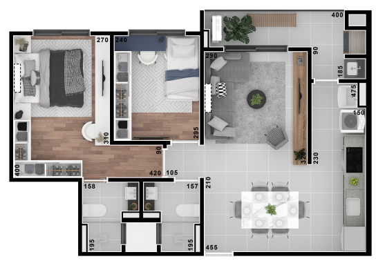 Planta 03 - 2 dorm 63 49m²