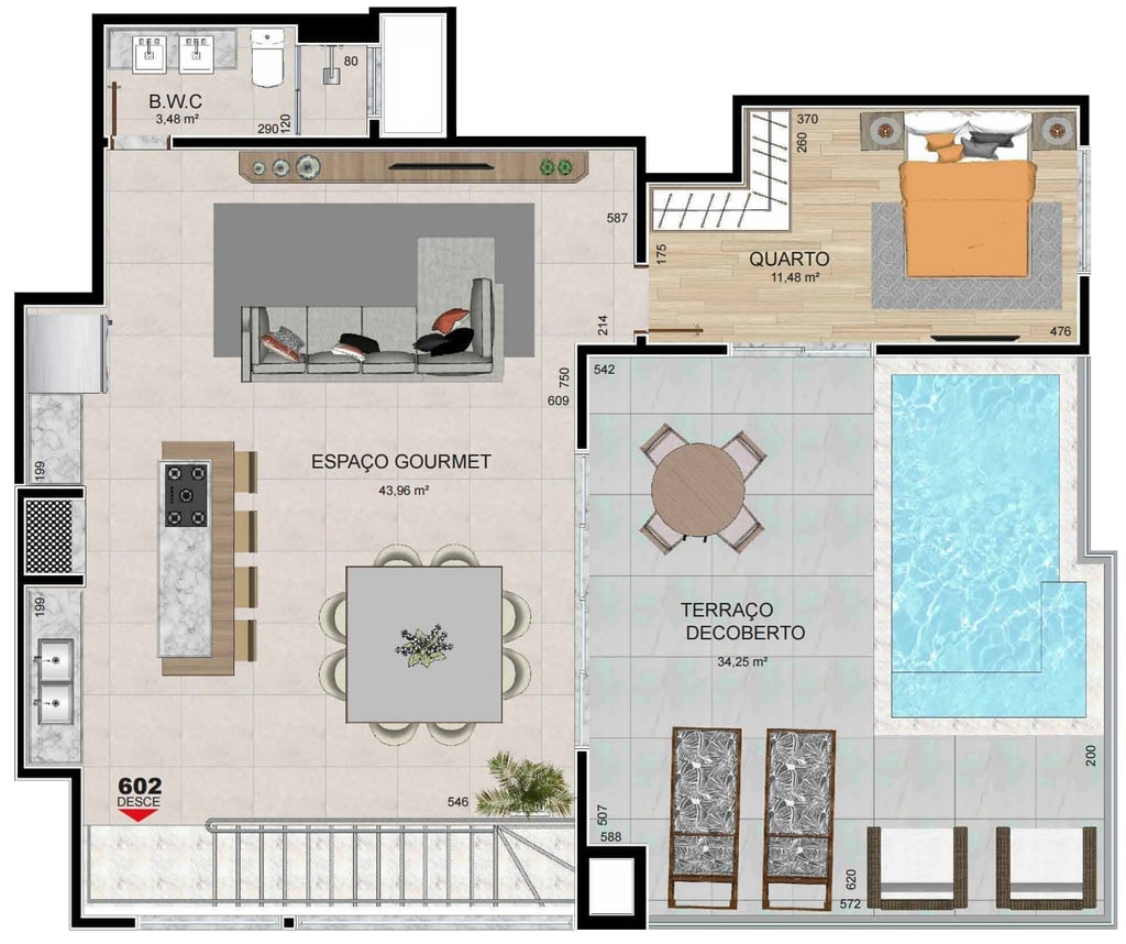 Planta 12 - 4 dorm 207,71m² - cobertura duplex - superior