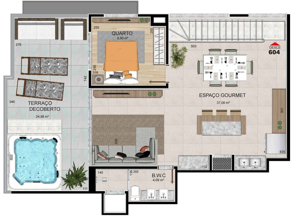 Planta 10 - 4 dorm 179,61m² - cobertura duplex - superior