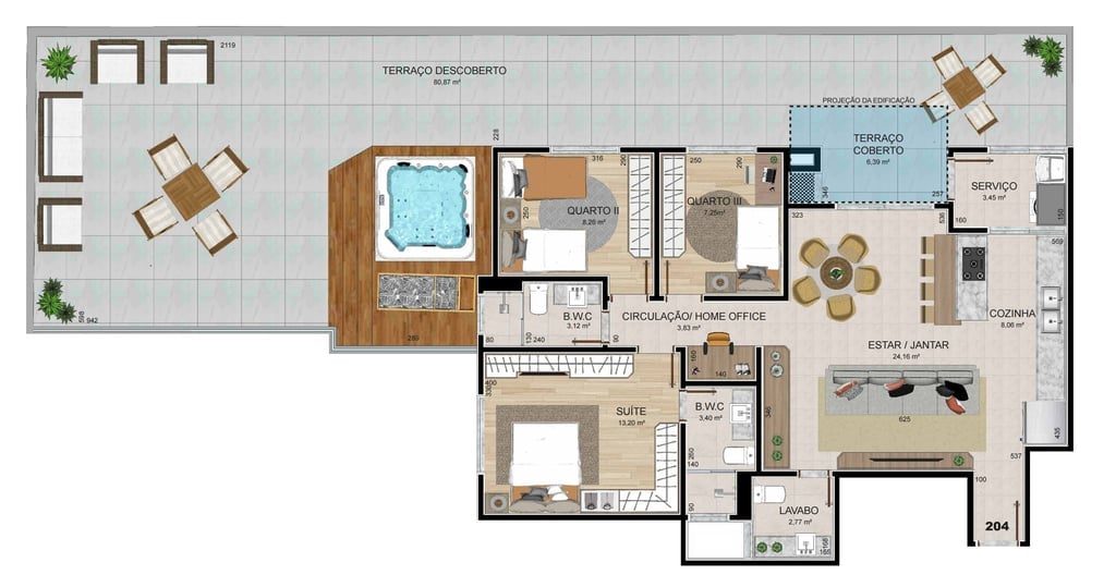 Planta 06 - 3 dorm 176,05m² - garden