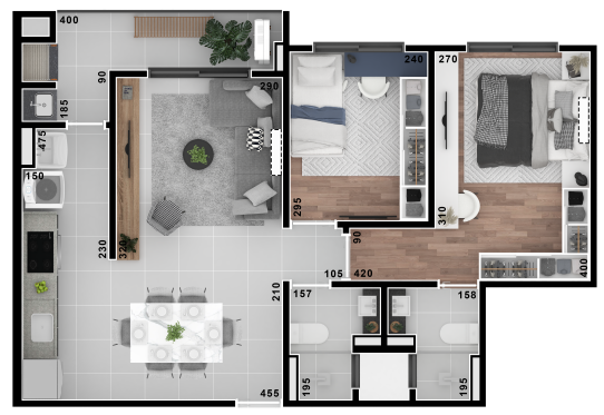 Planta 04 - 2 dorm 63 49m²