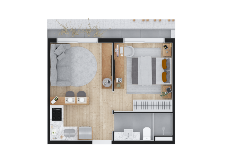 Planta 03 - 1 dorm 34m²