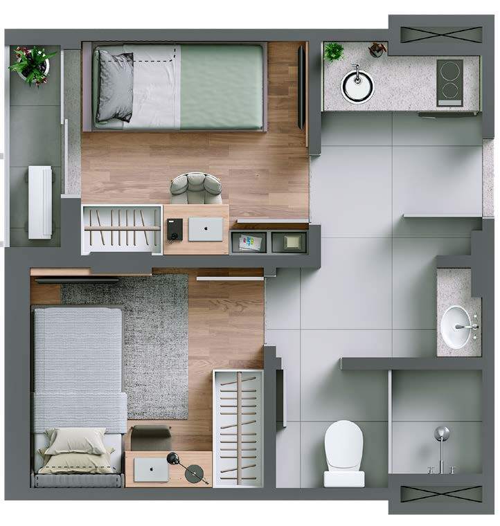 Planta 03 - 2 dorm 22m²