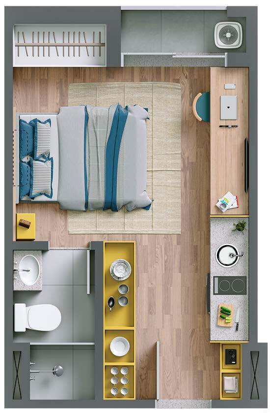 Planta 02 - 1 dorm 18m² - studio