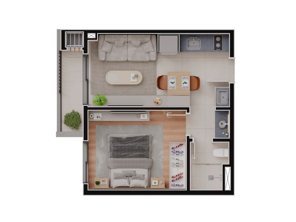 Planta 02 - 1 dorm 34m²